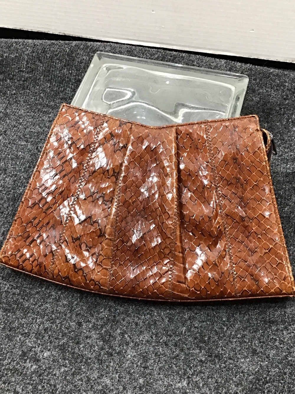 Vintage Susan Gail copper snakeskin pleated clutch bag made in Spain